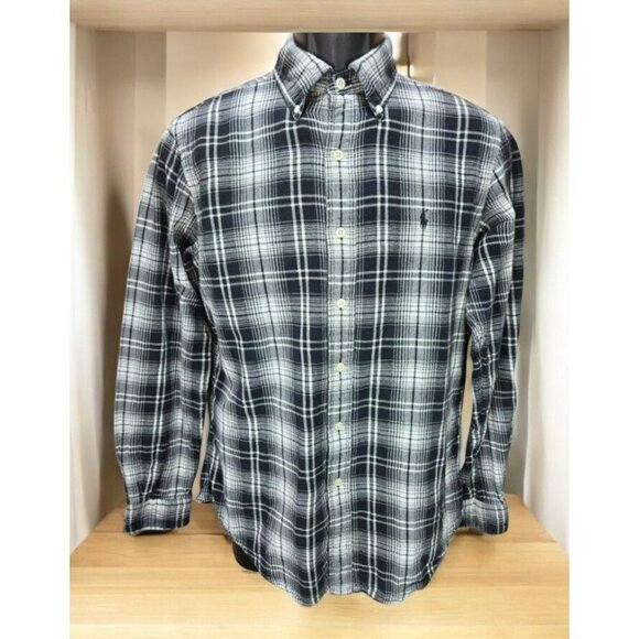 Ralph Lauren Mens Black Plaid Flannel Shirt Medium - Picture 1 of 8